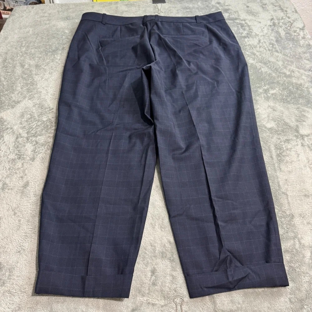 Hugo Boss Mens Navy Blue Glen Plaid 100% Virgin Wool Cuffed Dress Pants 38x23.5